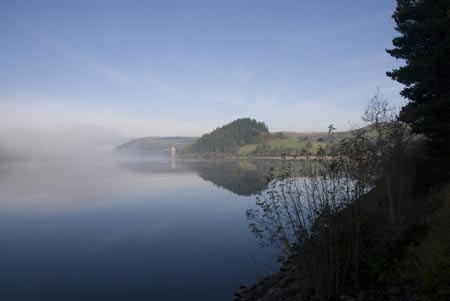 View across Lake Vyrnwy as the mist clears