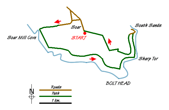Route Map - Soar Mill Cove & Bolt Head from Higher Soar Walk