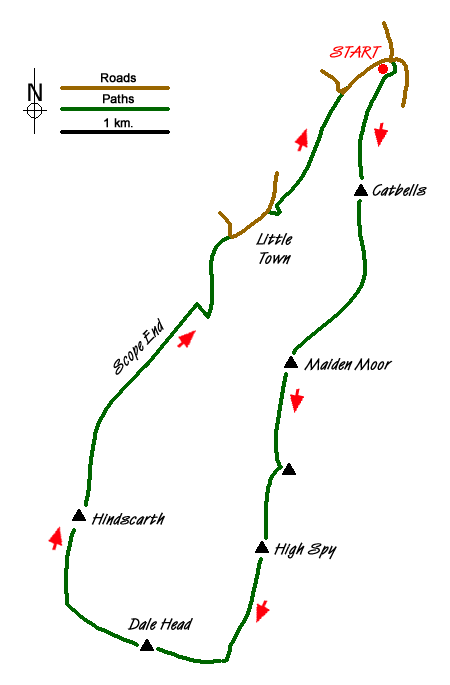 Route Map - The Newlands Horseshoe - Catbells, Dale Head & Hindscarth
 Walk