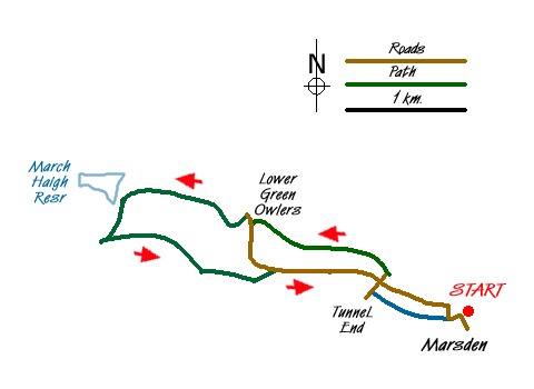 Route Map - March Haigh Reservoir & Eastergate Bridge from Marsden Walk
