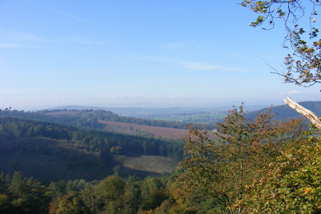 View over the Wye valley to the Black Mountains in Wales