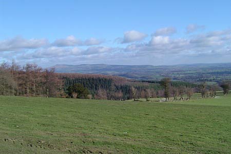 View to the Clee Hills in Shropshire from near Burrington