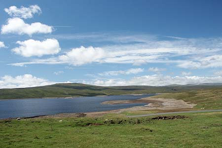 View from Cow Green Reservoir to Meldon Hill