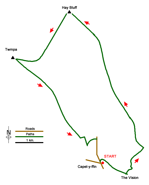 Route Map - Hay Bluff & Twmpa Walk