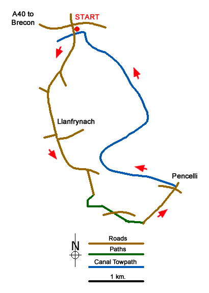 Route Map - Llanfrynach and Pencelli circular Walk
