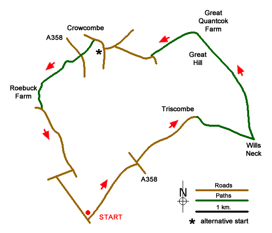 Route Map - Crowcombe & Wills Neck Walk