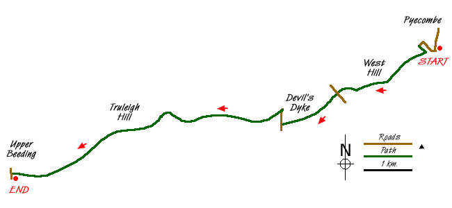Route Map - Pyecombe, Devil's Dyke & Upper Beeding Walk