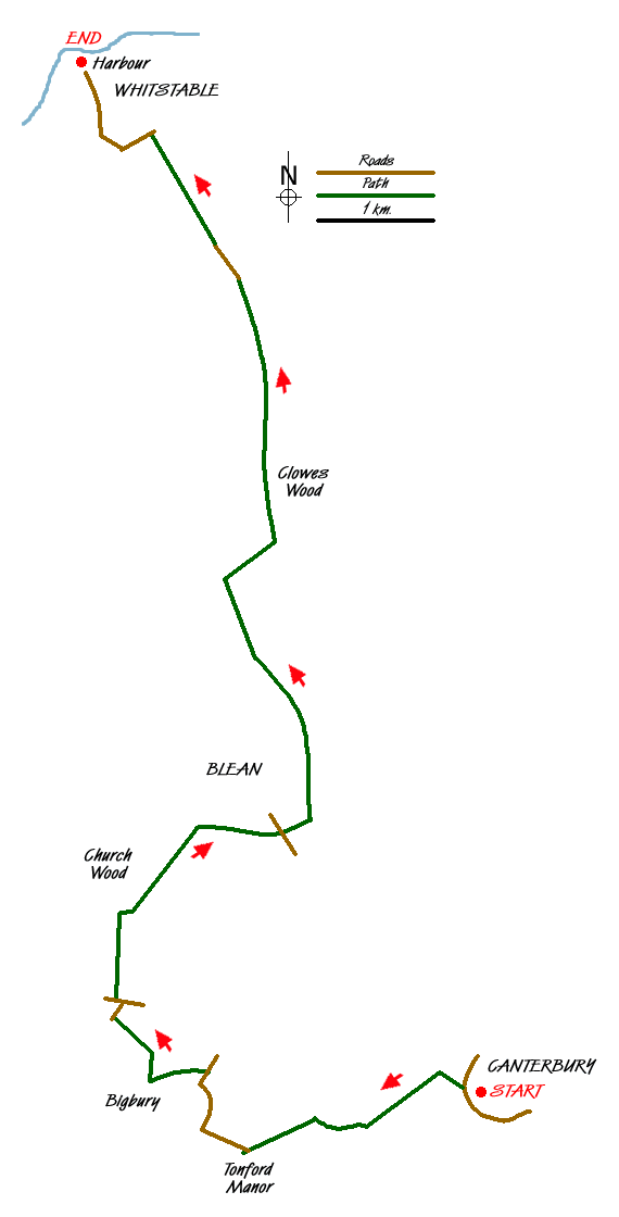 Route Map - Canterbury to Whitstable Walk