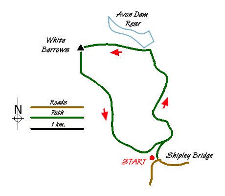 Route Map - Avon Dam Reservoir & White Barrows Walk