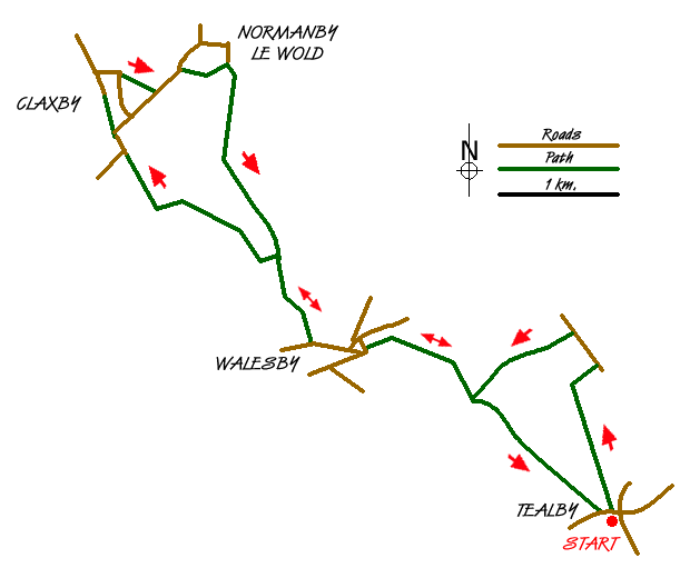 Route Map - Tealby, Walesby, Claxby & Normanby-le-Wold Walk
