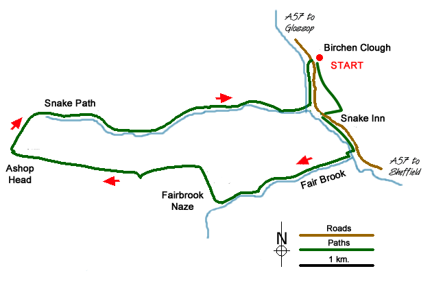 Route Map - Fairbrook Naze & Ashop Head from Birchen Clough Walk
