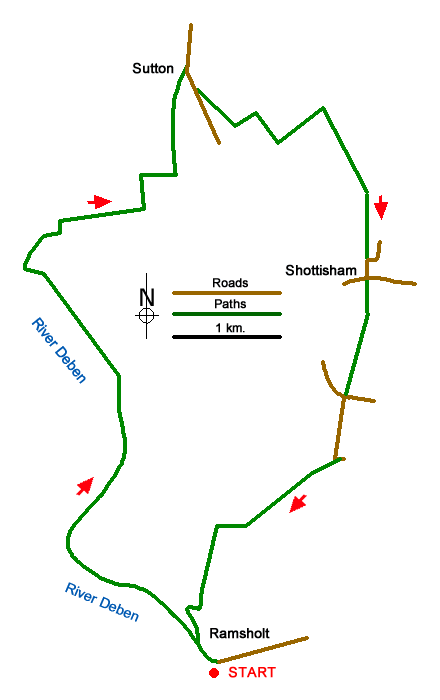 Route Map - Ramsholt, River Deben and Shottisham Circular Walk