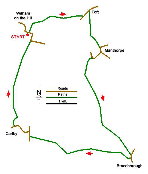 Route Map - Bowthorpe Oak from Witham on the Hill Walk