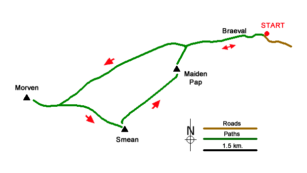 Route Map - Morven, Smean & Maiden Pap Walk