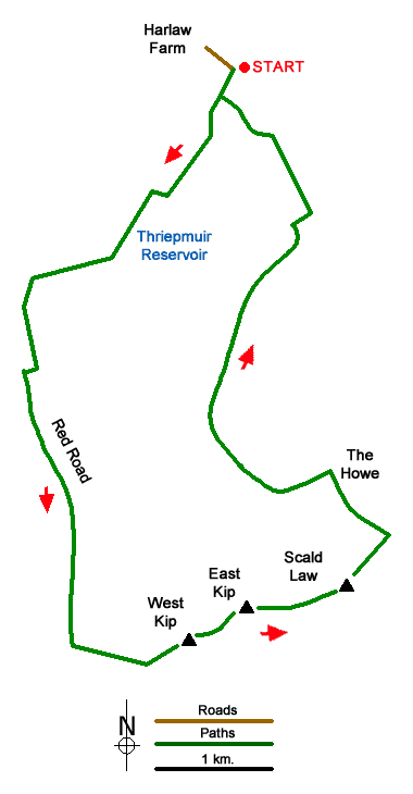 Route Map - West Kip, East Kip & Scald Law Walk