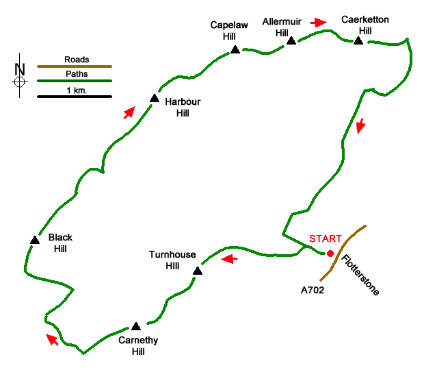 Route Map - Carnethy Hill, Black Hill & Caerketton Hill Walk