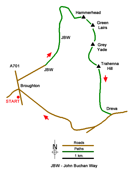 Route Map - Trahenna Hill from Broughton Walk