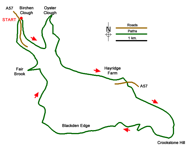Route Map - Oyster Clough & Blackden Edge from Birchen Clough Walk