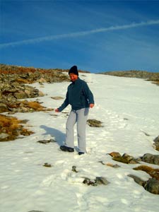 Mamores ridge walk - Gillian descends the snow way