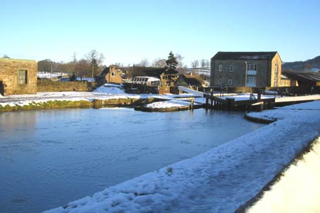 Frozen canal at Holme Bridge Lock, Leeds & Liverpool Canal