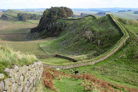 Hadrian's Wall - the gap with no name and Housesteads Crags
