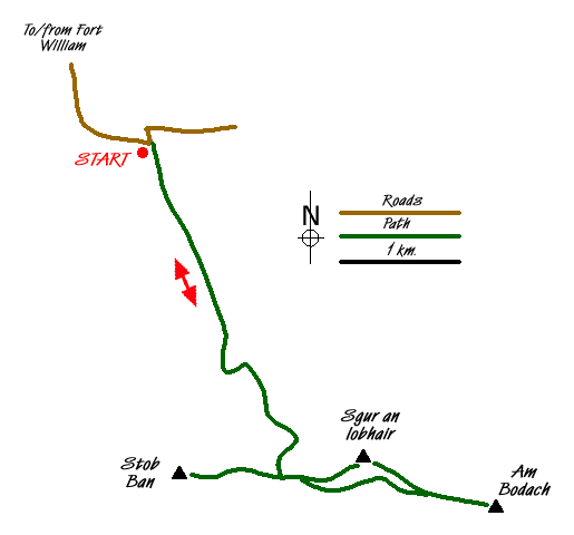 Route Map - Mamores Ridge - Stob Ban, Am Bodach and Sgurr an Iubhair Walk