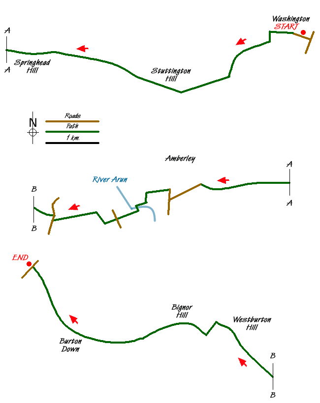 Route Map - Washington to Littleton Farm by the South Downs Way Walk