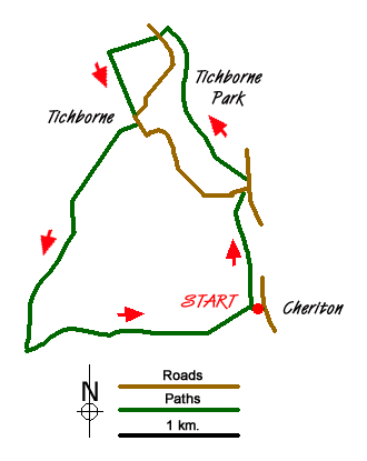 Route Map - Cheriton Mill & Tichborne from Cheriton
 Walk