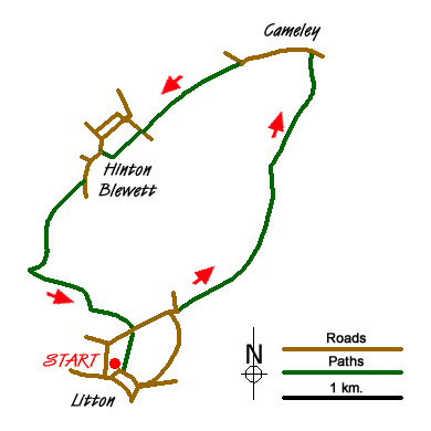 Route Map - Cameley & Hinton Blewett from Litton
 Walk