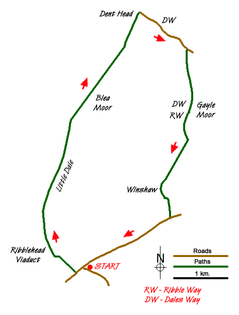 Route Map - Blea Moor & Denthead from Ribblehead Walk