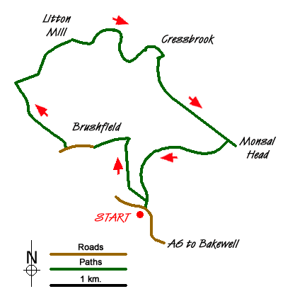 Route Map - Brushfield, Miller's Dale & Monsal Head from Lees Bottom
 Walk