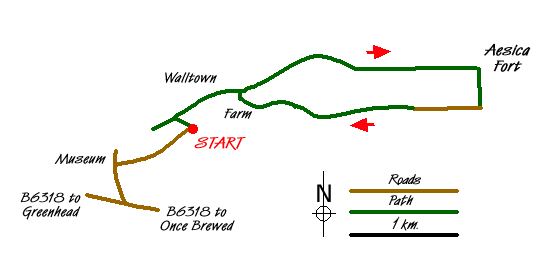 Route Map - Hadrian's Wall, Walltown Crags & Aesica Walk