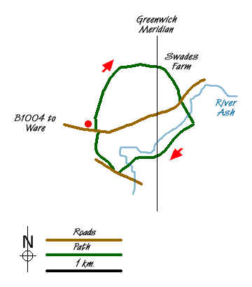 Route Map - The Greenwich Meridian, near Ware Walk