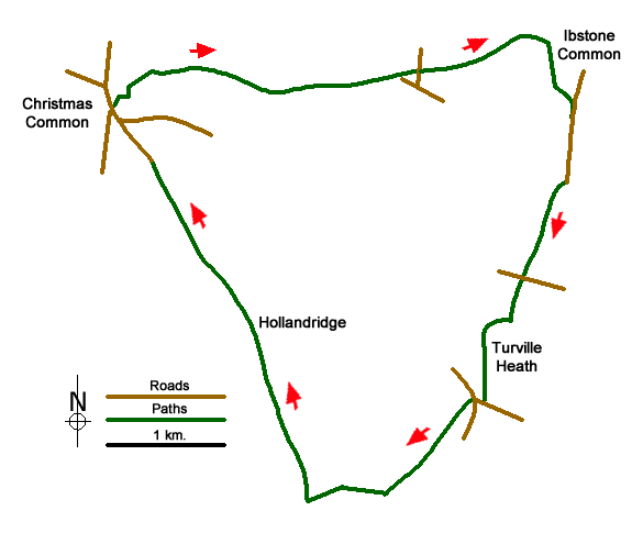 Route Map - Christmas Common, Ibstone Common & Turville Heath
 Walk