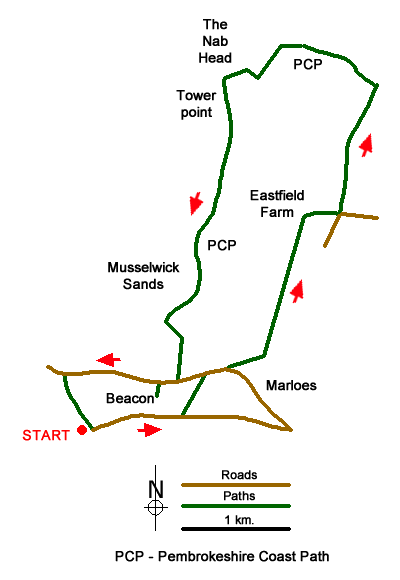 Route Map - Nab Head & Musselwick Sands from Marloes Walk