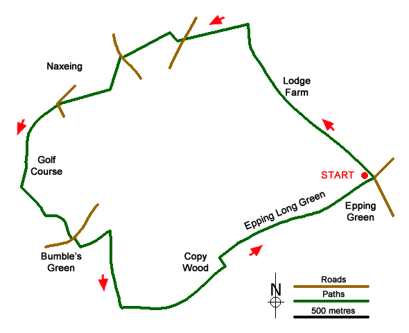 Route Map - Nazeing Circular from Epping Green Walk