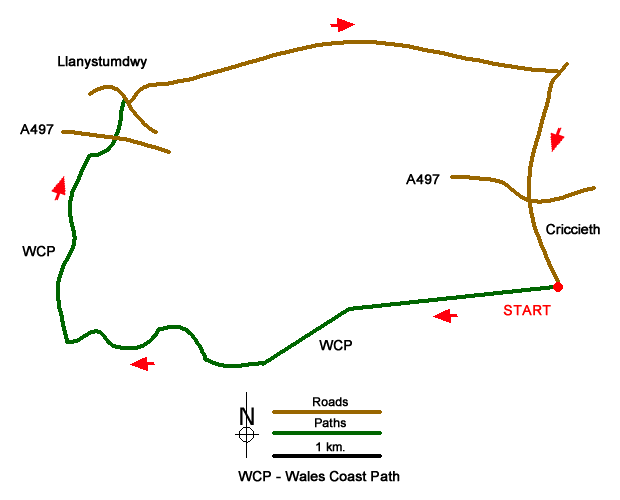 Route Map - Criccieth & Llanstumdwy Circular Walk