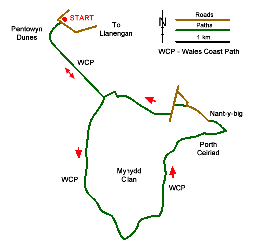 Route Map - Mynydd Cilan from Hell's Mouth Walk