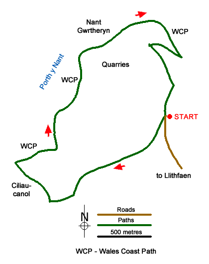 Route Map - Porth y Nant & Nant Gwrtheryn Circular Walk