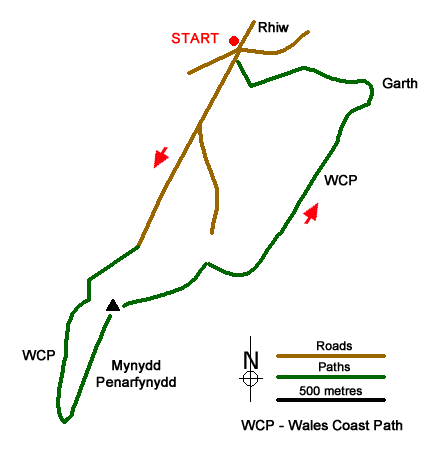 Route Map - Mynydd Penarfynydd from Rhiw Walk