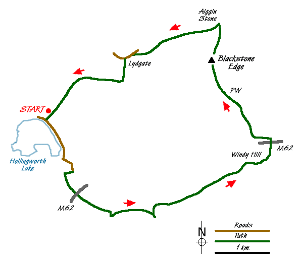 Route Map - Blackstone Edge from Hollingworth Lake Walk