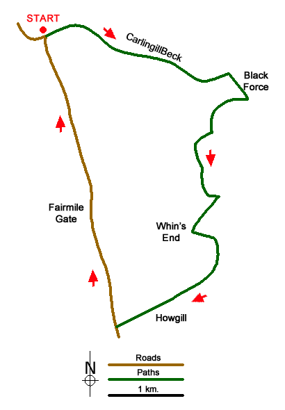 Route Map - Carlingill Beck, Black Force & Whin's End Walk