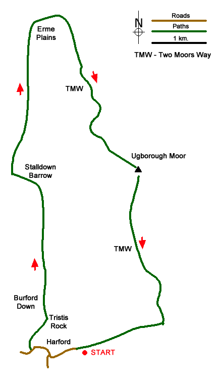 Route Map - Upper Erme Valley & Ugborough Moor Walk