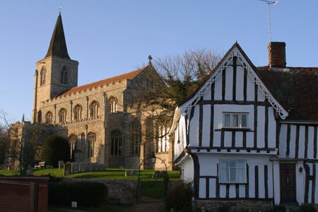 The church and a half timbered house at Rattlesden