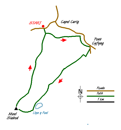 Route Map - Moel Siabod circular from Pont Cyfyng Walk