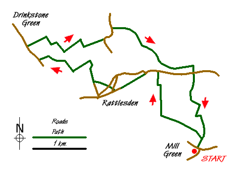 Route Map - Buxhall to Drinkstone Green Walk