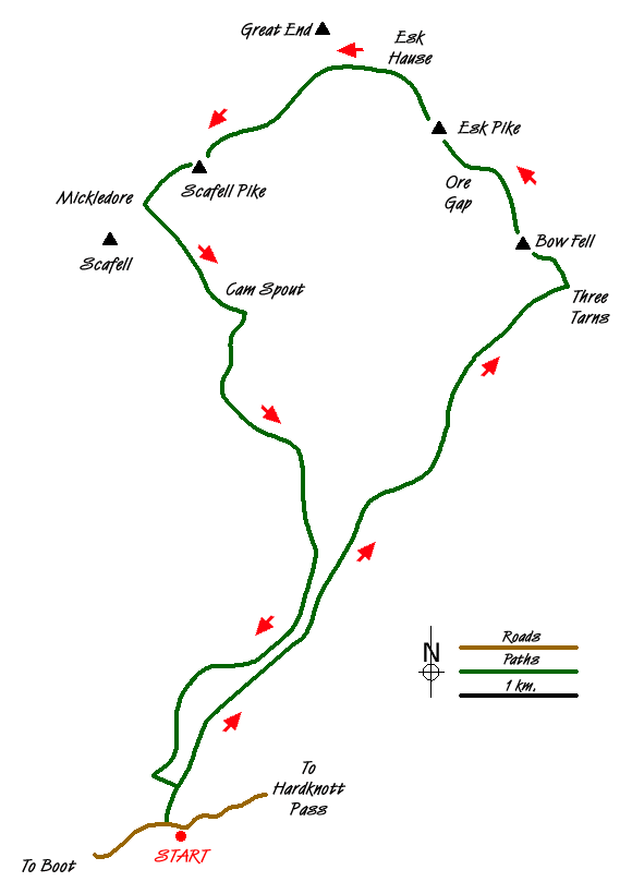 Route Map - Scafell Pike an Eskdale circular Walk