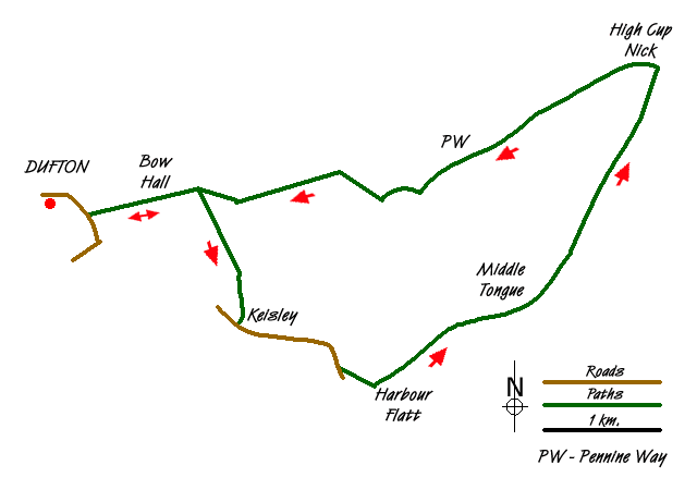 Route Map - High Cup Nick via Middle Tongue Walk