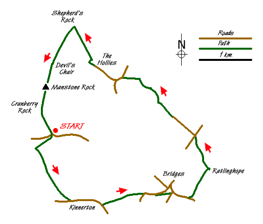 Route Map - Ratlinghope & the Stiperstones from the Knolls Walk