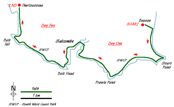 Route Map - Beeson to Salcombe Walk